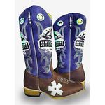 Bota Texana Masculina Couro Legítimo Bovino Crazy Horse Café e Azul Fly Bordado Trinca Salto Carrapeta