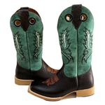 Bota Texana Masculina Couro Legítimo Bovino Látego Preto e Fly Verde Solado Couro Reto
