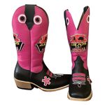 Bota Texana Masculina Couro Legítimo Bovino Látego Preto e Fly Rosa Chiclete Solado Carrapeta