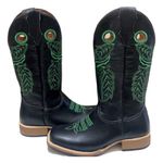 Bota Texana Masculina Couro Legítimo Bovino Látego Preto Bordado Boi Verde Solado Couro Reto