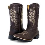 Bota Texana Country Masculina Couro Bovino Legítimo Floater e Fóssil Chocolate Raio Bege