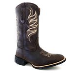 Bota Texana Country Masculina Couro Bovino Legítimo Floater e Fóssil Chocolate Raio Bege