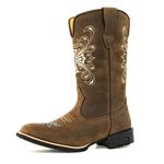Bota Texana Country Feminina Couro Bovino Legítimo Mustang Café Bordado Cruz Azul