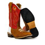 Bota Texana Carrapeta Cano Padrão Couro Legítimo 3 cores Nobuck Castor / Vermelho e Branco