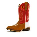 Bota Texana Carrapeta Cano Padrão Couro Legítimo 3 cores Nobuck Castor / Vermelho e Branco