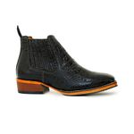 Botina Masculina Bico Quadrado Couro Bovino Legítimo Jacaré Envelhecido Preto Salto Carrapeta
