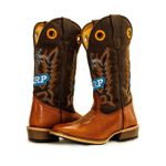 Bota Texana Carrapeta Couro Legítimo Látego Pinhão e Nobuck Café Bordado CRP