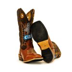 Bota Texana Carrapeta Couro Legítimo Látego Pinhão e Nobuck Café Bordado CRP