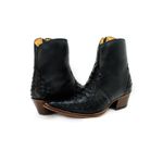 Botina Country Masculina Bico Fino Couro Bovino Legítimo Avestruz Preto Com Zíper