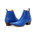 Botina Country Masculina Bico Fino Couro Legítimo Bovino Avestruz Azul