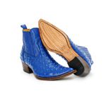 Botina Country Masculina Bico Fino Couro Legítimo Bovino Avestruz Azul