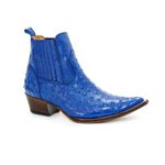 Botina Country Masculina Bico Fino Couro Legítimo Bovino Avestruz Azul