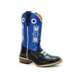 Bota Texana Masculina Cano Padrão Couro Legítimo Bovino Tubarão Preto e Fly Azul Bordado Flecha Salto Carrapeta