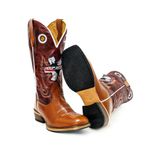 Bota Texana Masculina Couro Legítimo Bovino Pull Up Canela e Fóssil Vinho Ekip Salto Carrapeta