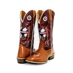 Bota Texana Masculina Couro Legítimo Bovino Pull Up Canela e Fóssil Vinho Ekip Salto Carrapeta