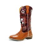 Bota Texana Masculina Couro Legítimo Bovino Pull Up Canela e Fóssil Vinho Ekip Salto Carrapeta