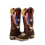 Bota Texana Masculina Bico Quadrado Couro Legítimo Nobuck Café e Crazy Horse Sela Com Solado Carrapeta