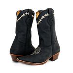 Bota Texana Masculina Bico Fino Couro Bovino Legítimo Crazy Horse Preto Bordado Arame