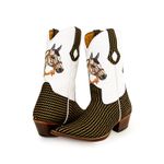 Bota Texana Masculina Bico Fino Couro Nobuck Preto Platinado Com Floater Branco Bordado Cavalo
