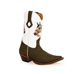 Bota Texana Masculina Bico Fino Couro Nobuck Preto Platinado Com Floater Branco Bordado Cavalo