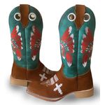Bota Texana Carrapeta Couro Mustang Verde e Nobuck Castor