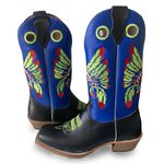 Bota Texana Carrapeta Couro Mustang Preto e Azul
