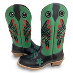Bota Texana Carrapeta Couro Mustang Preto e Verde