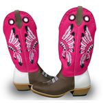 Bota Texana Carrapeta Couro Mustang Chocolate / Branco/ Rosa