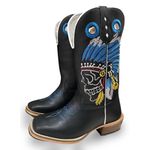 Bota Texana Carrapeta Couro Mustang Preto Cocar