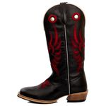 Bota Texana Masculina Bico Quadrado Couro Legítimo Mustang Preto Cruz Vermelha Solado Carrapeta