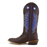 Bota Texana Carrapeta Couro Bovino Tubarão Café Bordado Azul