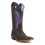 Bota Texana Carrapeta Couro Bovino Tubarão Café Bordado Azul