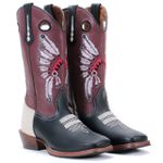 Bota Texana Carrapeta Couro Floater Preto/ Marfim e Mustang Café