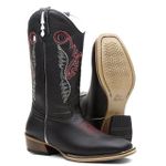 Bota Texana Carrapeta Couro Legítimo Floater Preto Bordada