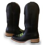 Bota Texana Masculina Bico Quadrado Couro Legítimo Látego Preto Lisa Com Solado Reto
