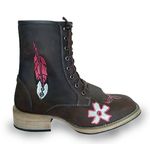 Bota Coturno Carrapeta Unissex Bico Quadrado Couro Legítimo Crazy Horse Café
