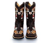 Bota Texana Feminina Bico Quadrado Couro Legítimo Crazy Horse Café Floral 