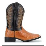 Bota Texana Masculina Bico Quadrado Cano Padrão Couro Bovino Legítimo Avestruz Laranja e Floater Preto