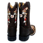 Bota Texana Feminina Bico Quadrado Couro Legítimo Crazy Horse Café Floral 