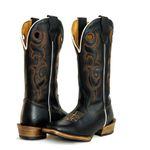 Bota Texana Masculina Bico Quadrado Couro Bovino Mustang Preto Solado Carrapeta 