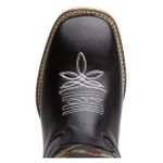 Bota Texana Masculina Bico Quadrado Cano Padrão Couro Legítimo Floater Preto Salto Carrapeta
