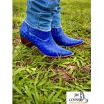 Botina Country Masculina Bico Fino Couro Legítimo Bovino Avestruz Azul