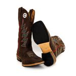 Bota Texana Masculina Couro Legítimo Mustang Café Bordado Raio