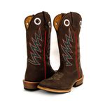 Bota Texana Masculina Couro Legítimo Mustang Café Bordado Raio