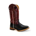 Bota Texana Masculina Couro Legítimo Látego Preto e Fóssil Vinho Bordado Linha Solado Reto