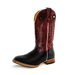 Bota Texana Masculina Couro Legítimo Látego Preto e Fóssil Vinho Bordado Linha Solado Reto