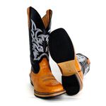 Bota Texana Masculina Couro Legítimo Bovino Látego Preto e Whisk Manchado Salto Carrapeta 