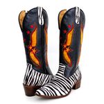 Bota Texana Feminina Country Couro Legítimo Bovino Pelo Zebra e Floater Preto Bordado Asa