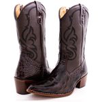 Bota Texana Cano Médio Feminina Country Couro Legítimo Bovino Dubai Café e Floater Café Bordado Linha Preto 