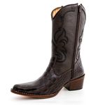 Bota Texana Cano Médio Feminina Country Couro Legítimo Bovino Dubai Café e Floater Café Bordado Linha Preto 